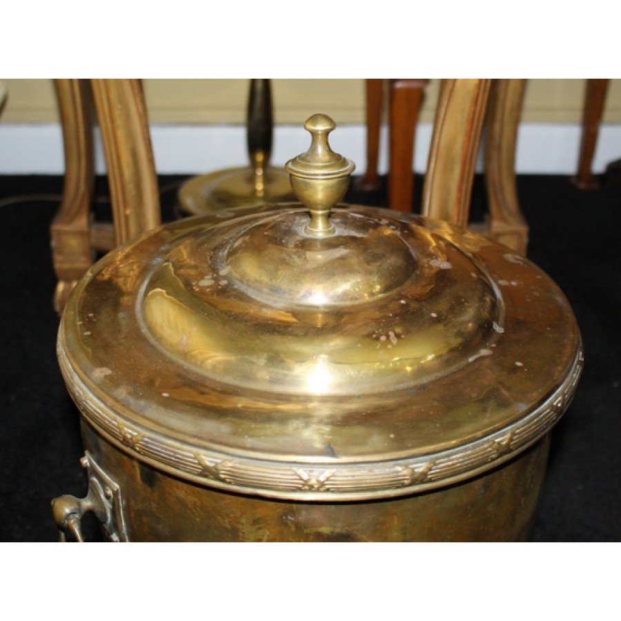 Antique Brass Lidded Coal Wood Bucket